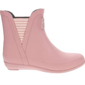 LONDON FOG Women's Piccadilly Pale Pink Stripe  Accent Rubber Short Rain Boots 7
